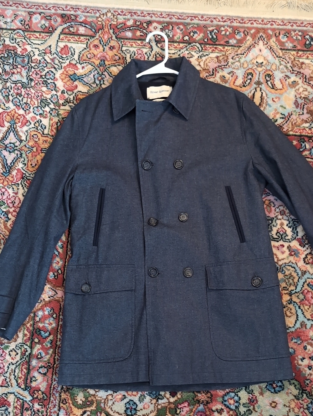 Oliver Spencer Navy/Gray Double-Breasted Pea Coat